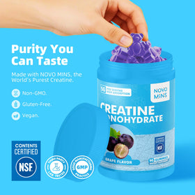 Gummies de créatine Novomins dans un bol, présentation