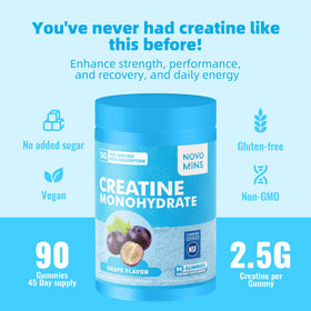 Gummies de créatine Novomins sur une table, ambiance sportive