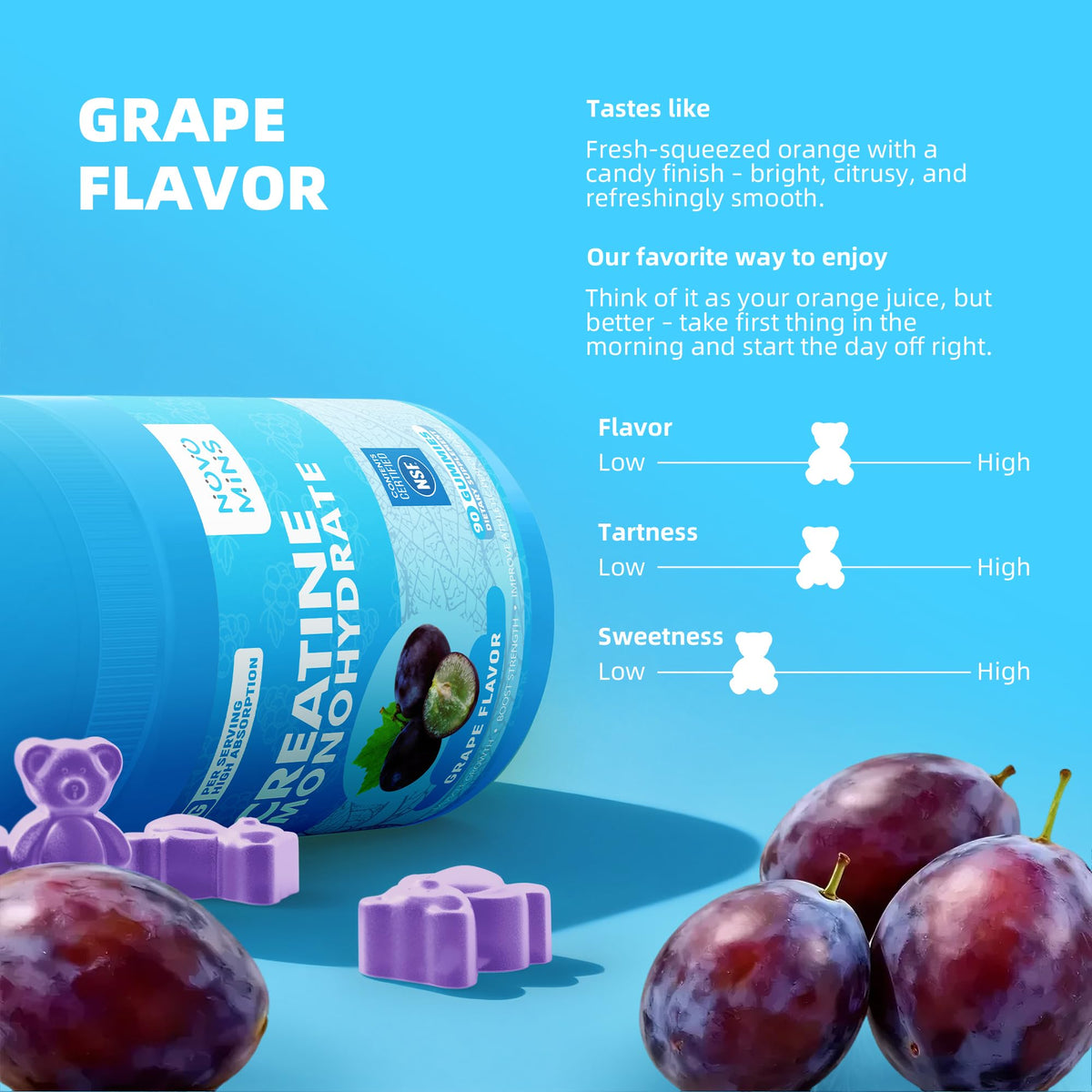 Gummies de créatine Novomins, vue de dessus
