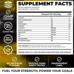 Gummies de créatine Novure, détail des ingrédients