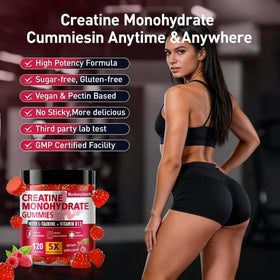 Gummies de créatine Nubetong à côté d'un équipement de fitness