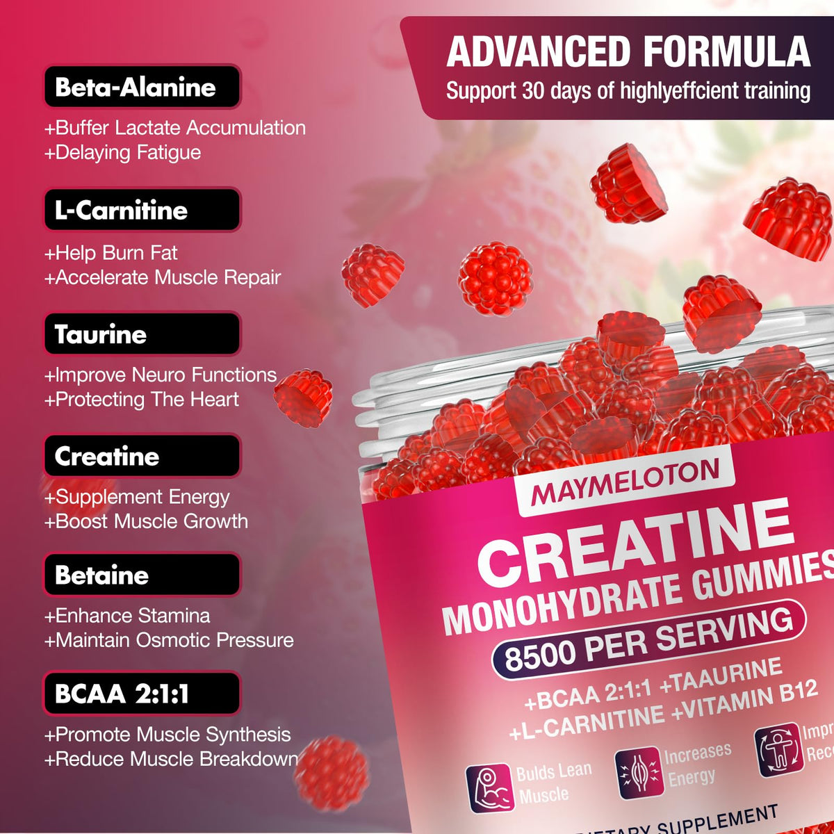 Gummies de créatine Nubetong en vue de près avec texture