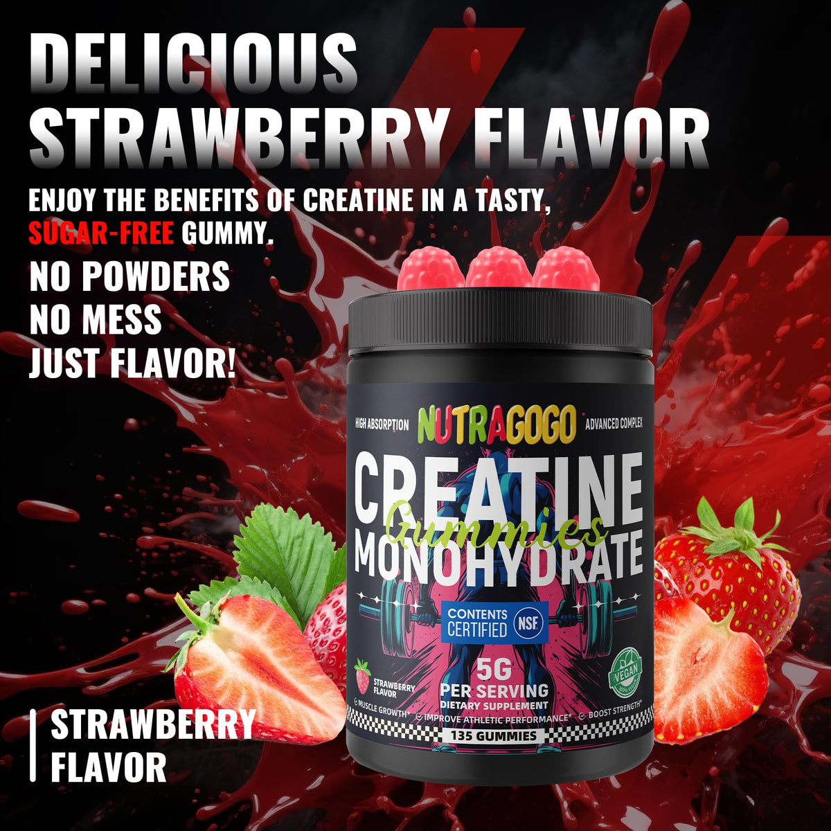 Gummies de créatine NUTRAGOGO dans une ambiance sportive