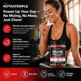 Gummies de créatine NUTRATEMPLE, goût pastèque, emballage ouvert