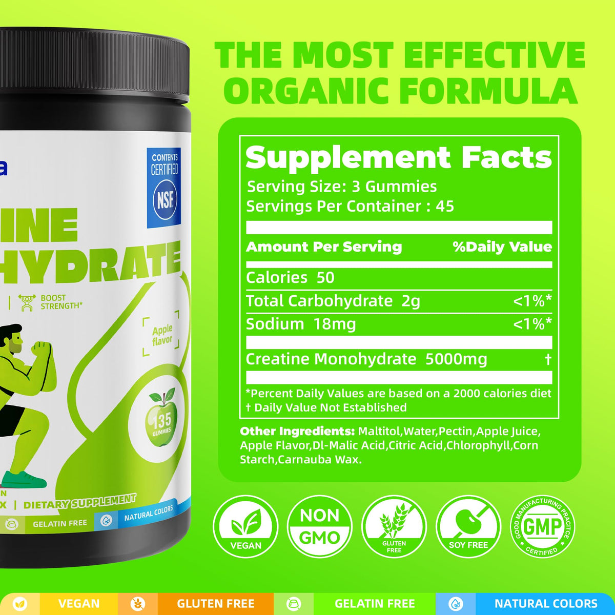 Gummies de Créatine ON GREENVITA NUTRITION avec détails nutritionnels