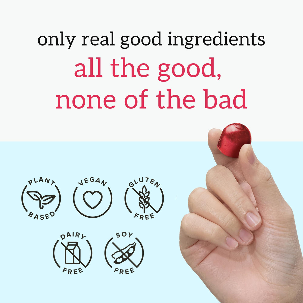 Gummies de créatine Organifi Cerise avec une main tenant une portion