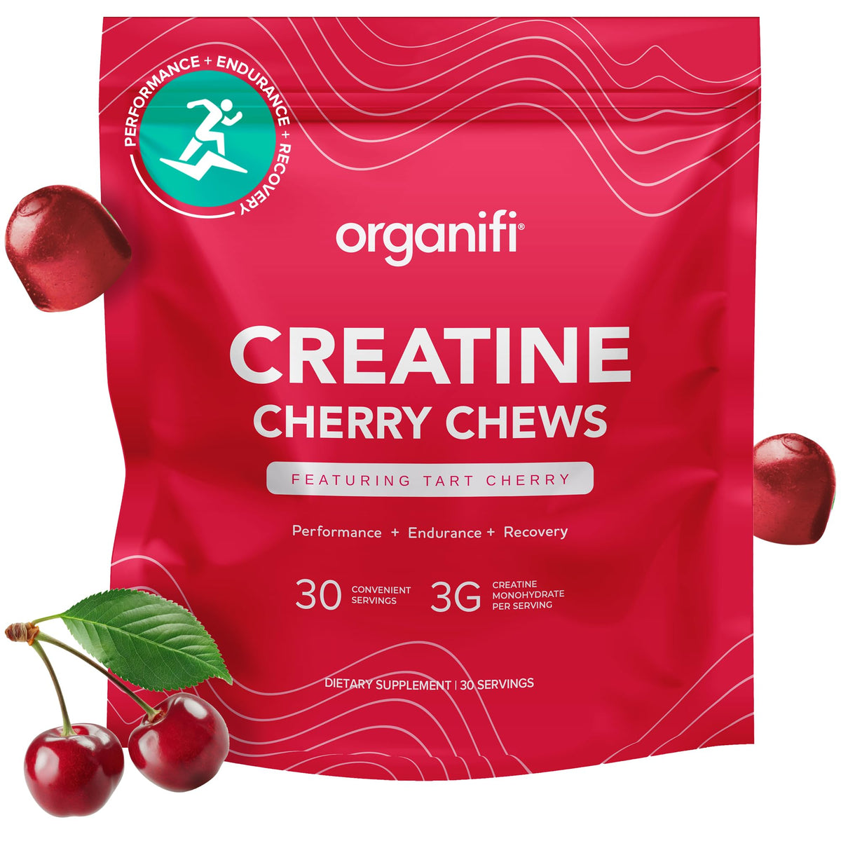 Gummies de créatine Organifi Cerise en sachet de 256g