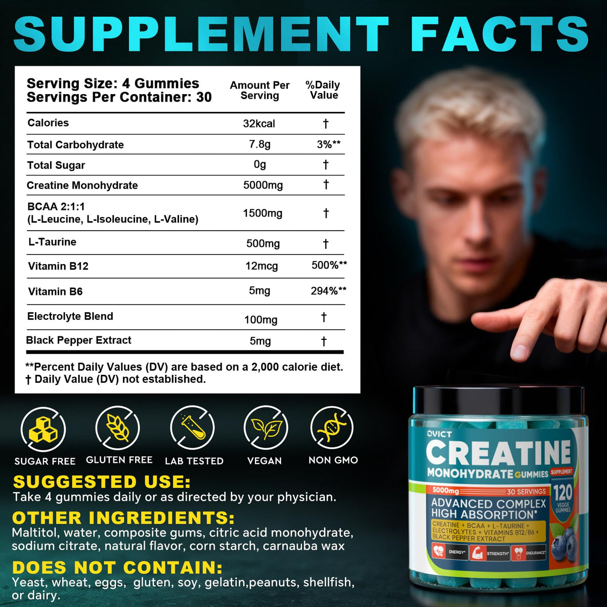 Gummies de créatine OVICT avec une portion de 4 gummies