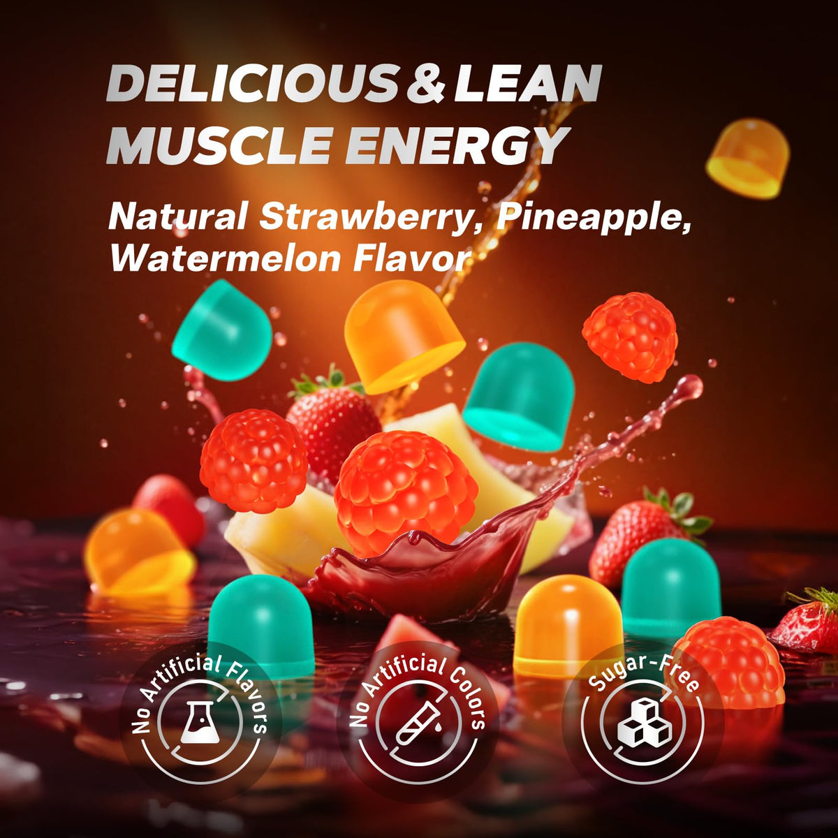 Gummies de créatine Puyflam, mise en scène sur un bureau