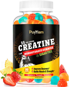 Gummies de créatine Puyflam sans sucre, 90 gélules, emballage avant