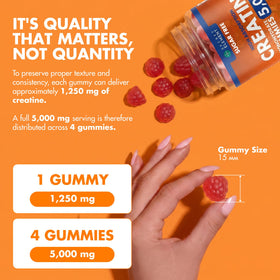 Gummies de créatine Secret Element en gros plan montrant leur taille