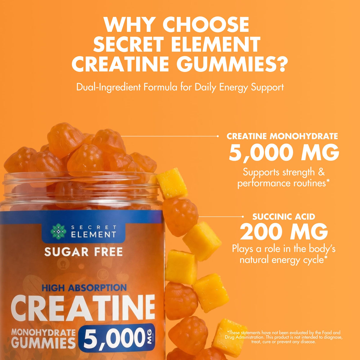 Gummies de créatine Secret Element, format de 4 gummies par portion