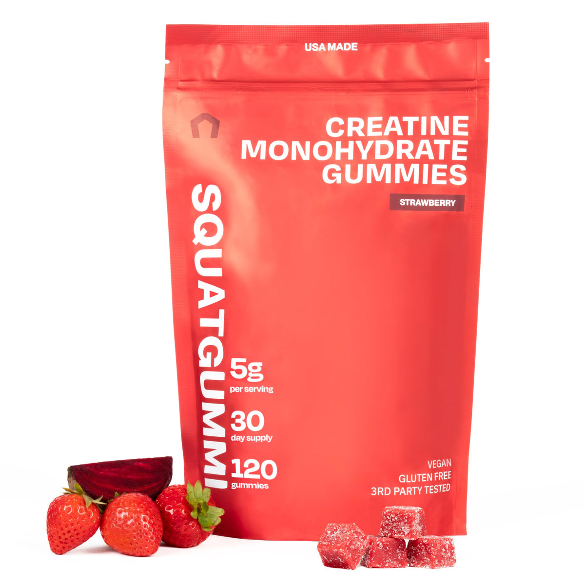 Gummies de créatine SquatGummi saveur fraise, pot de 120 unités