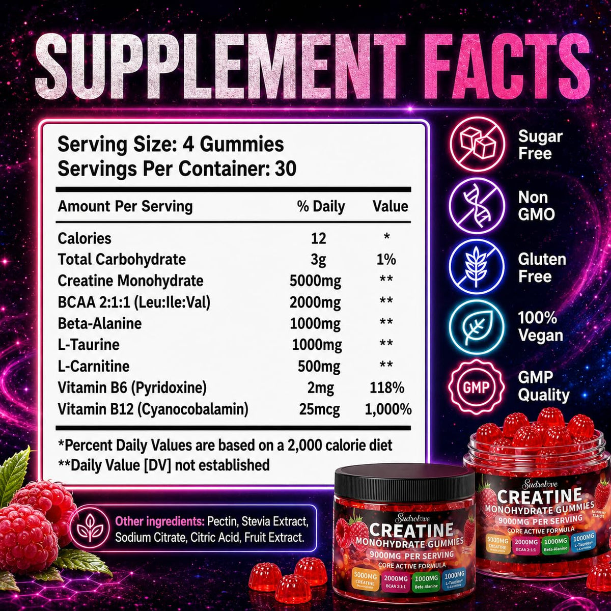 Gummies de créatine sudrolove dans la main d'une personne