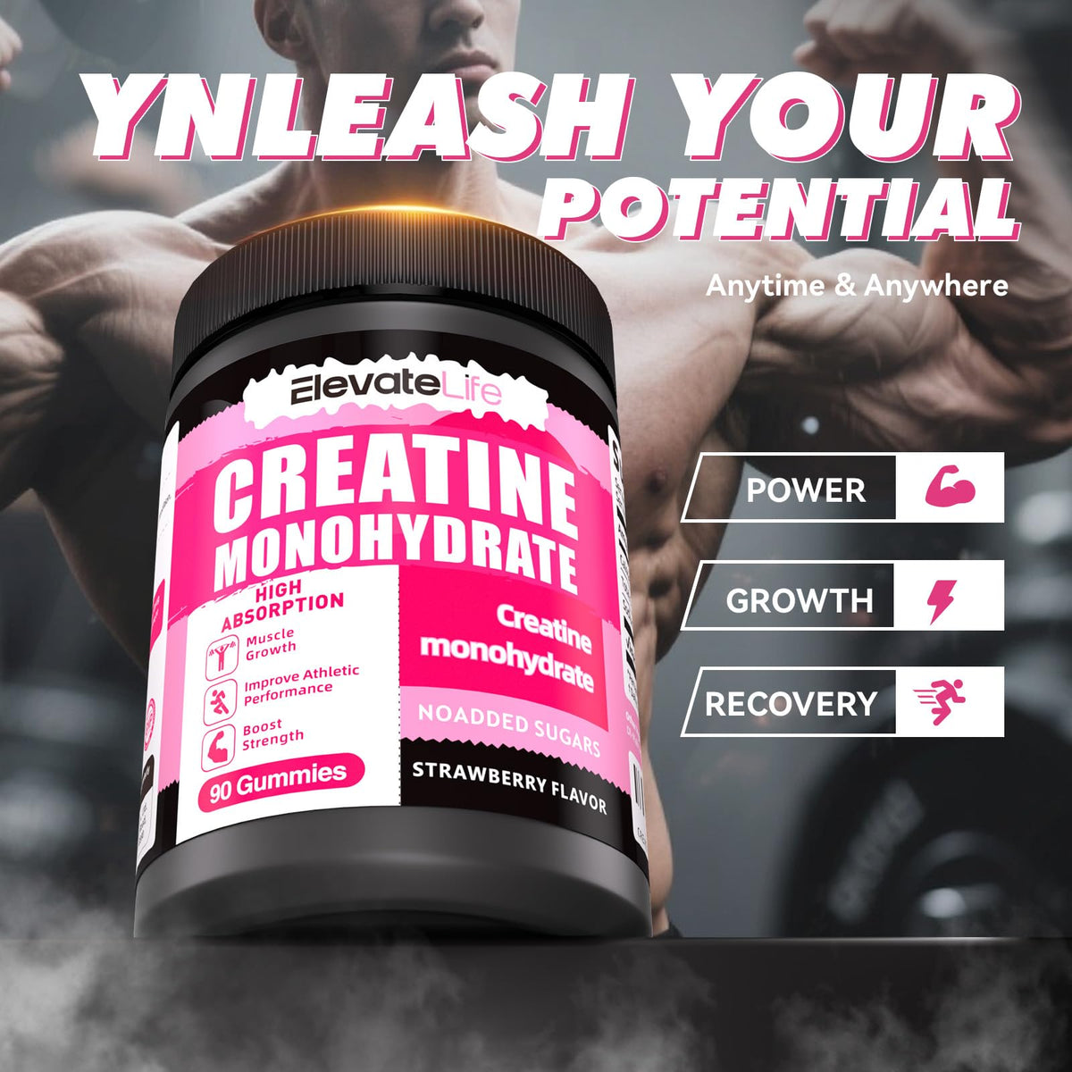 Gummies de créatine support avec un fond de salle de sport