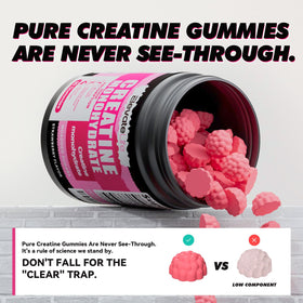 Gummies de créatine support sur une table, flacon ouvert