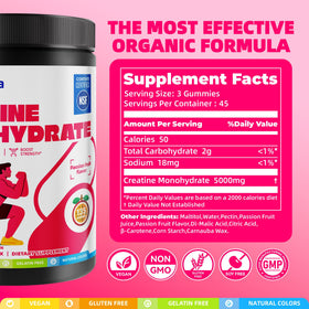 Gummies de créatine sur une table avec des accessoires de fitness en arrière-plan
