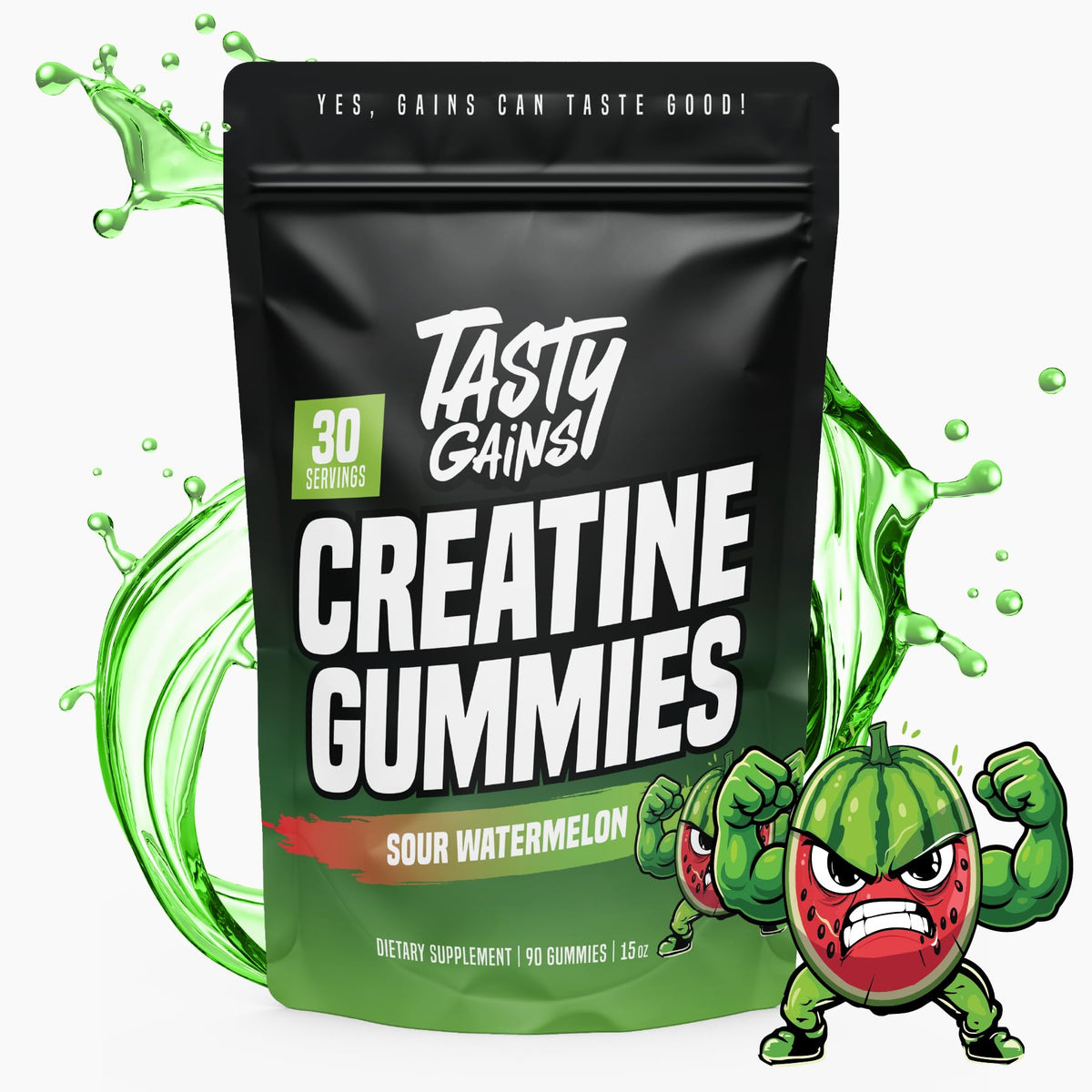 Gummies de Créatine TASTY GAINS 90g, côté de l'emballage