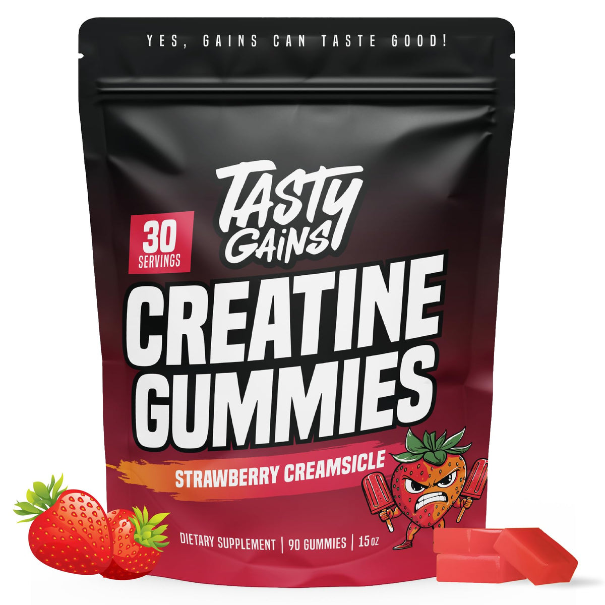 Gummies de Créatine TASTY GAINS 90g saveur crème de fraise