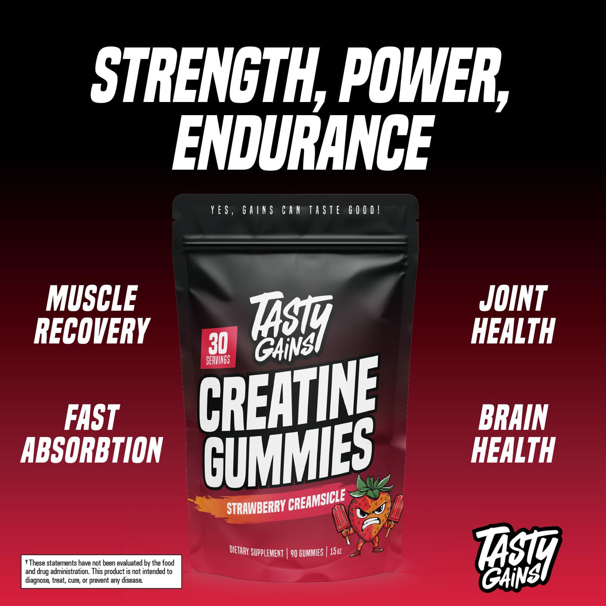 Gummies de Créatine TASTY GAINS à côté d'un verre d'eau
