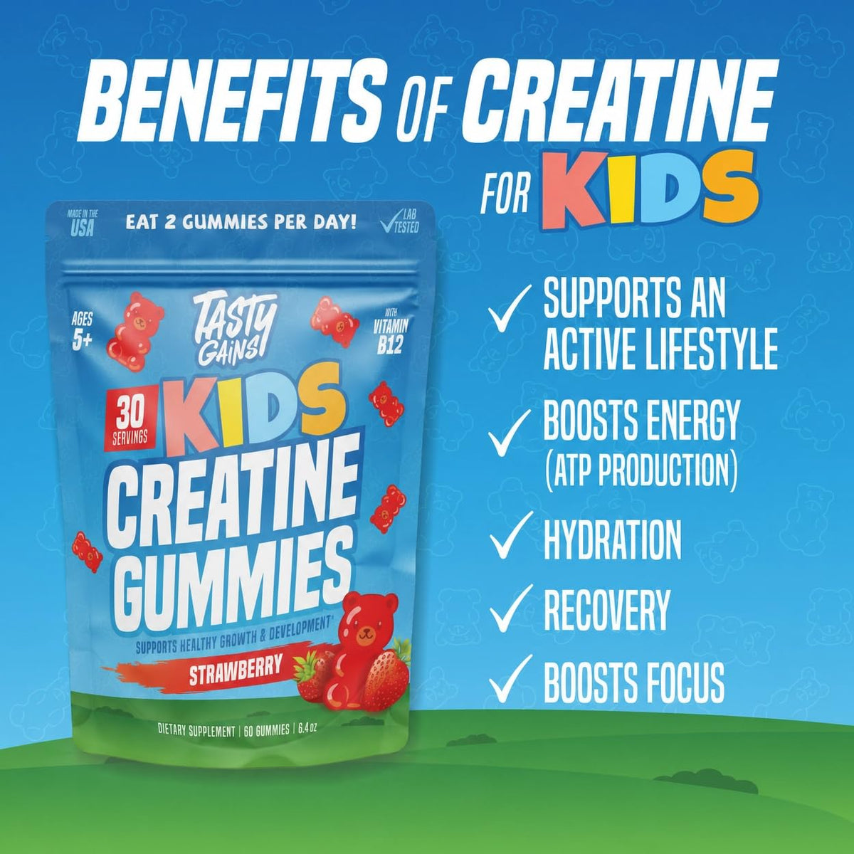 Gummies de créatine TASTY GAINS à l'intérieur du pot