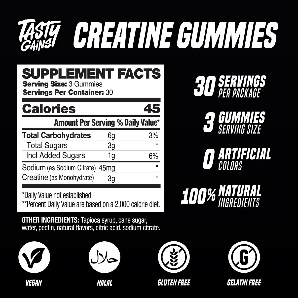 Gummies de créatine TASTY GAINS, détail du produit