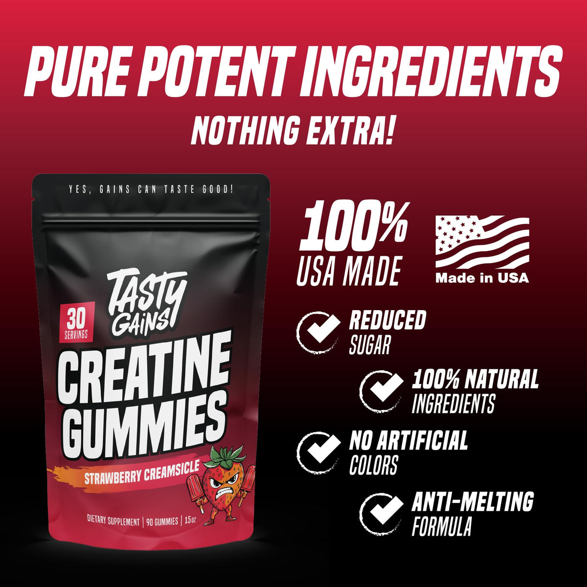 Gummies de Créatine TASTY GAINS en présentation sur une table