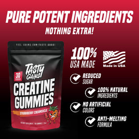 Gummies de Créatine TASTY GAINS en présentation sur une table