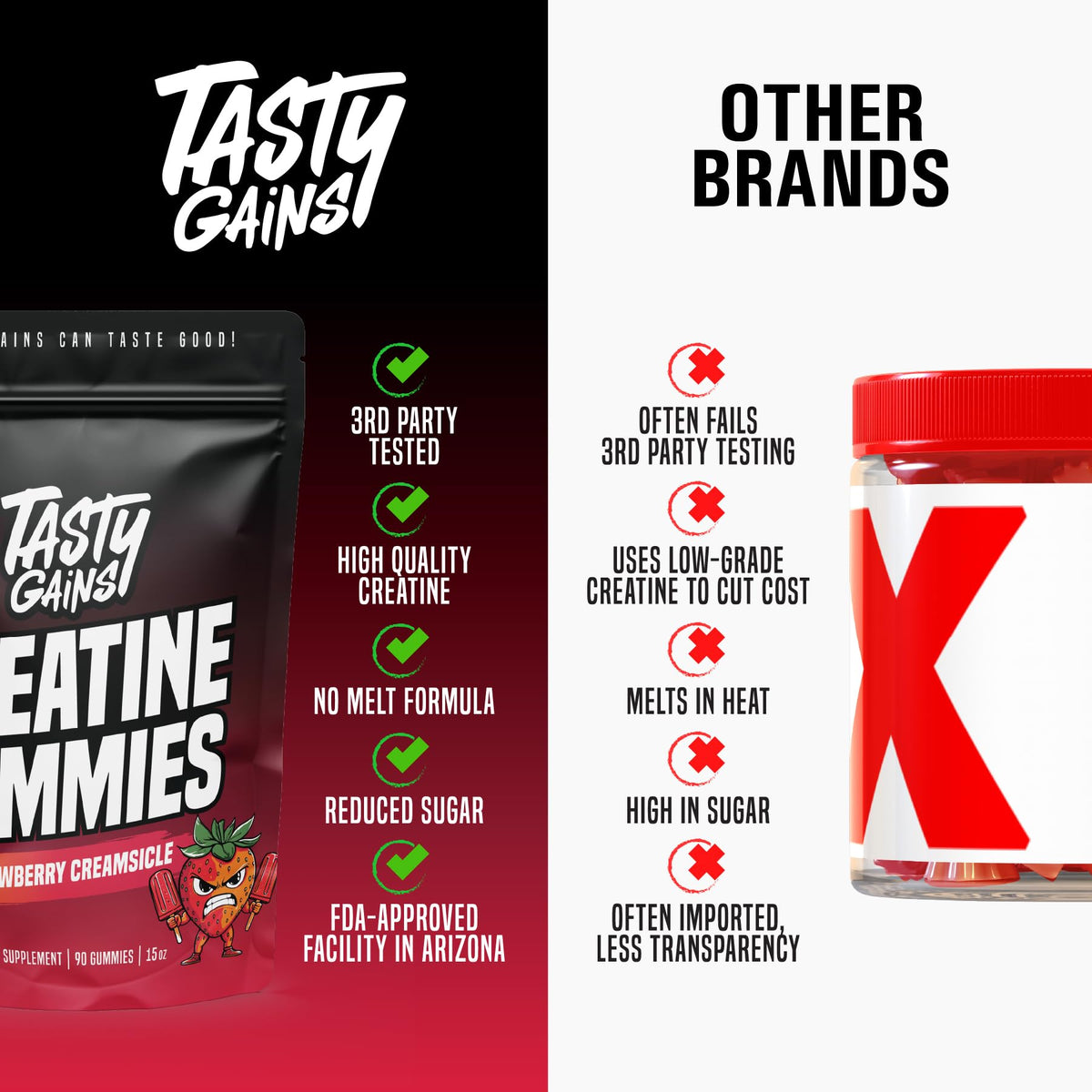 Gummies de Créatine TASTY GAINS montrant la texture du bonbon