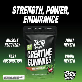 Gummies de Créatine TASTY GAINS, présentation sur une table