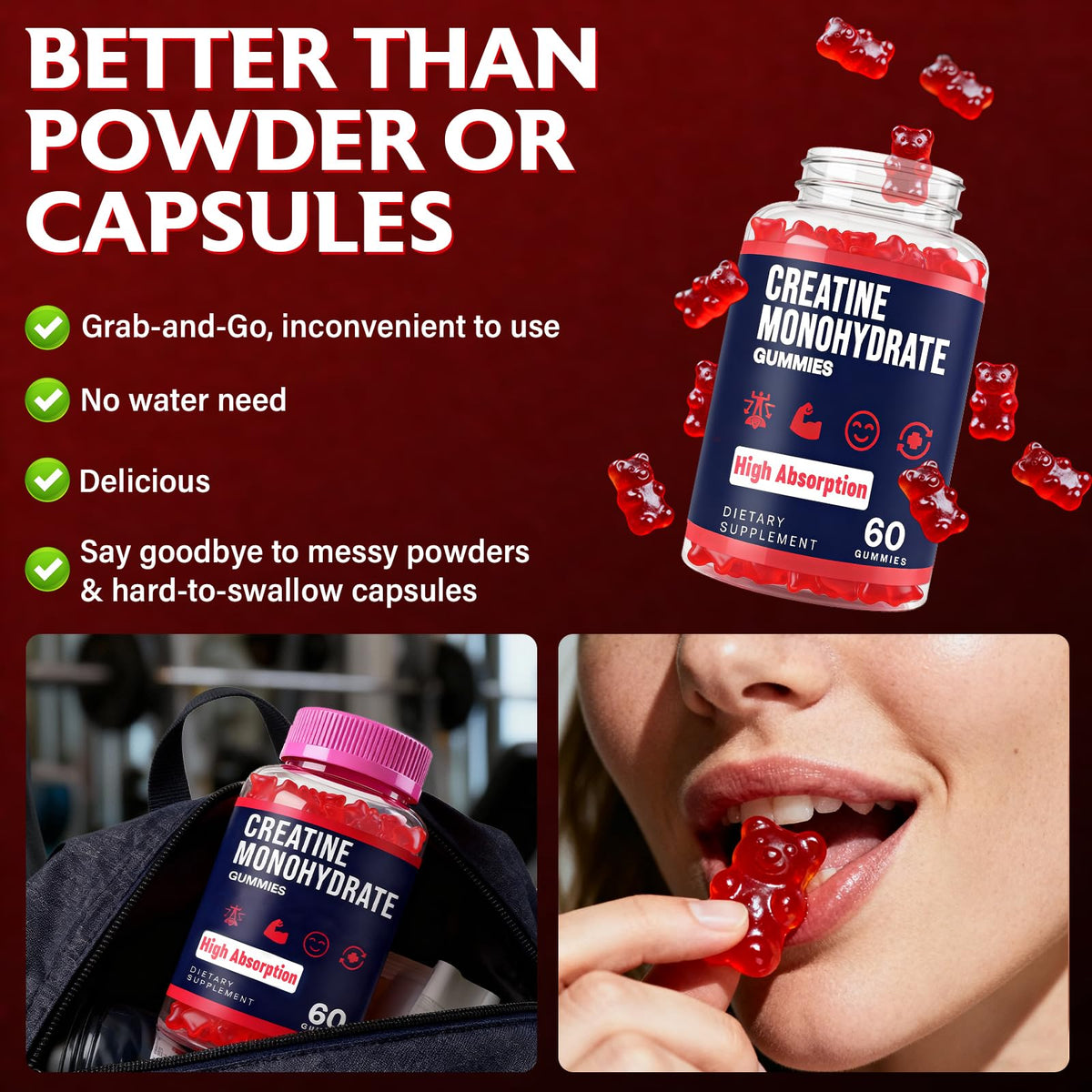 Gummies de créatine Trupretty avec un verre d'eau