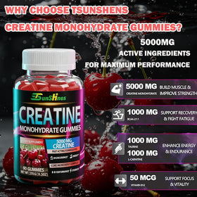 Gummies de créatine tsunshnes, mise en scène avec un équipement de fitness