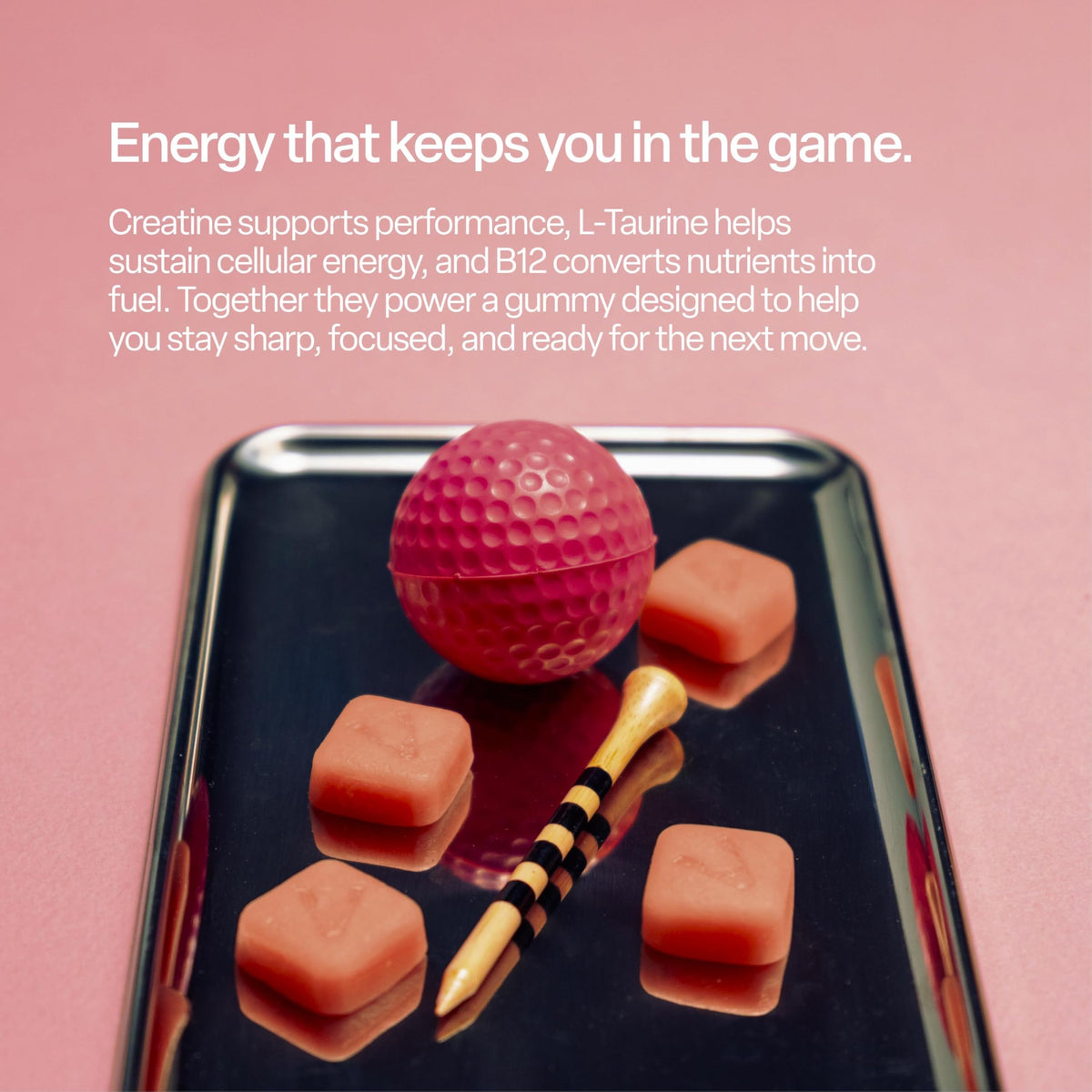 Gummies de créatine VYBRANCE LABS en présentation avec fruits frais