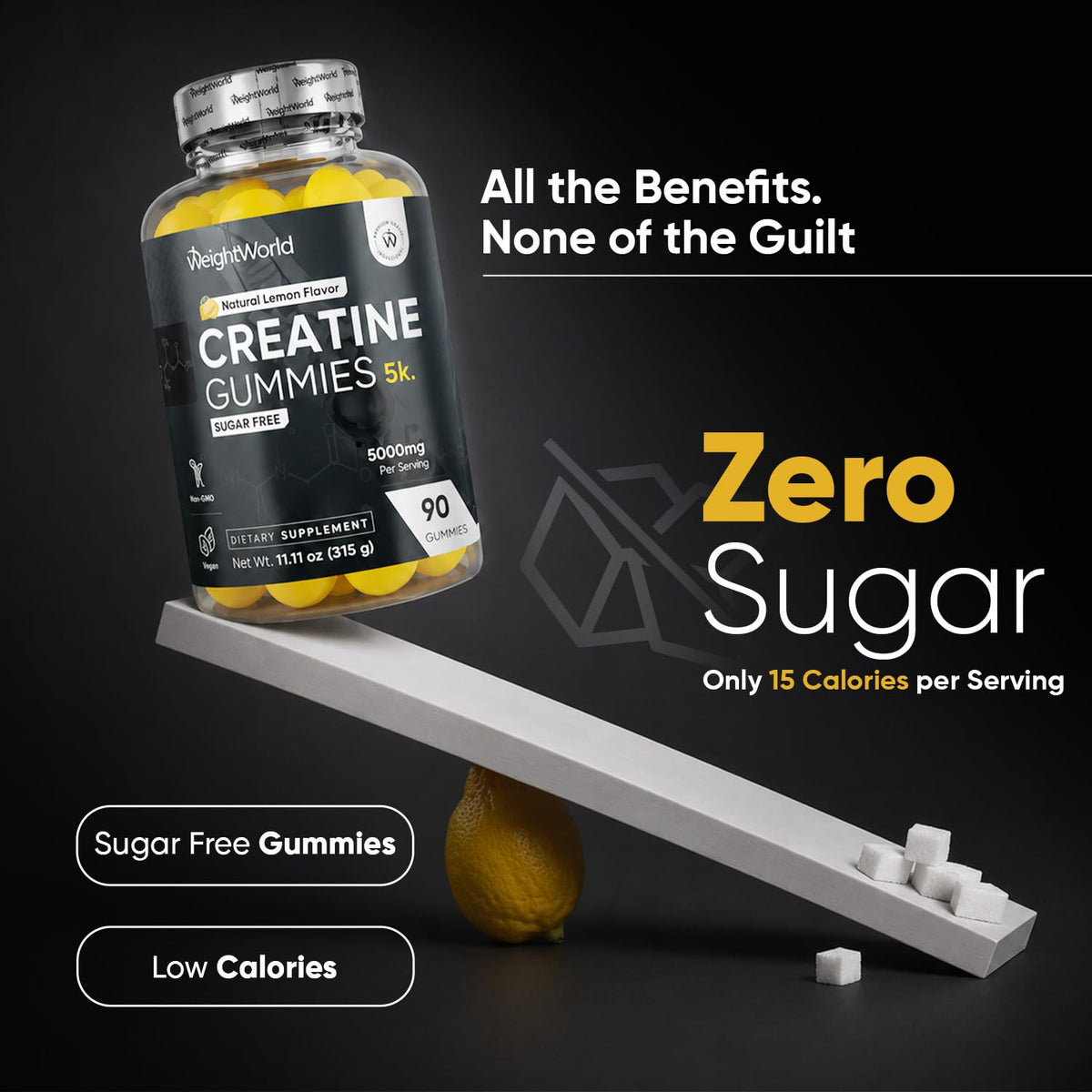 Gummies de créatine WeightWorld, flacon ouvert avec gummies visibles