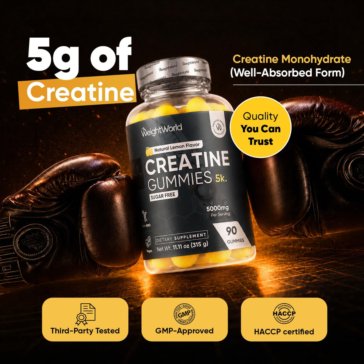 Gummies de créatine WeightWorld, vue de face avec étiquette