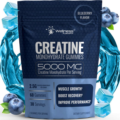 Gummies de créatine WELLNESS LABSRX saveur myrtille, vue de face