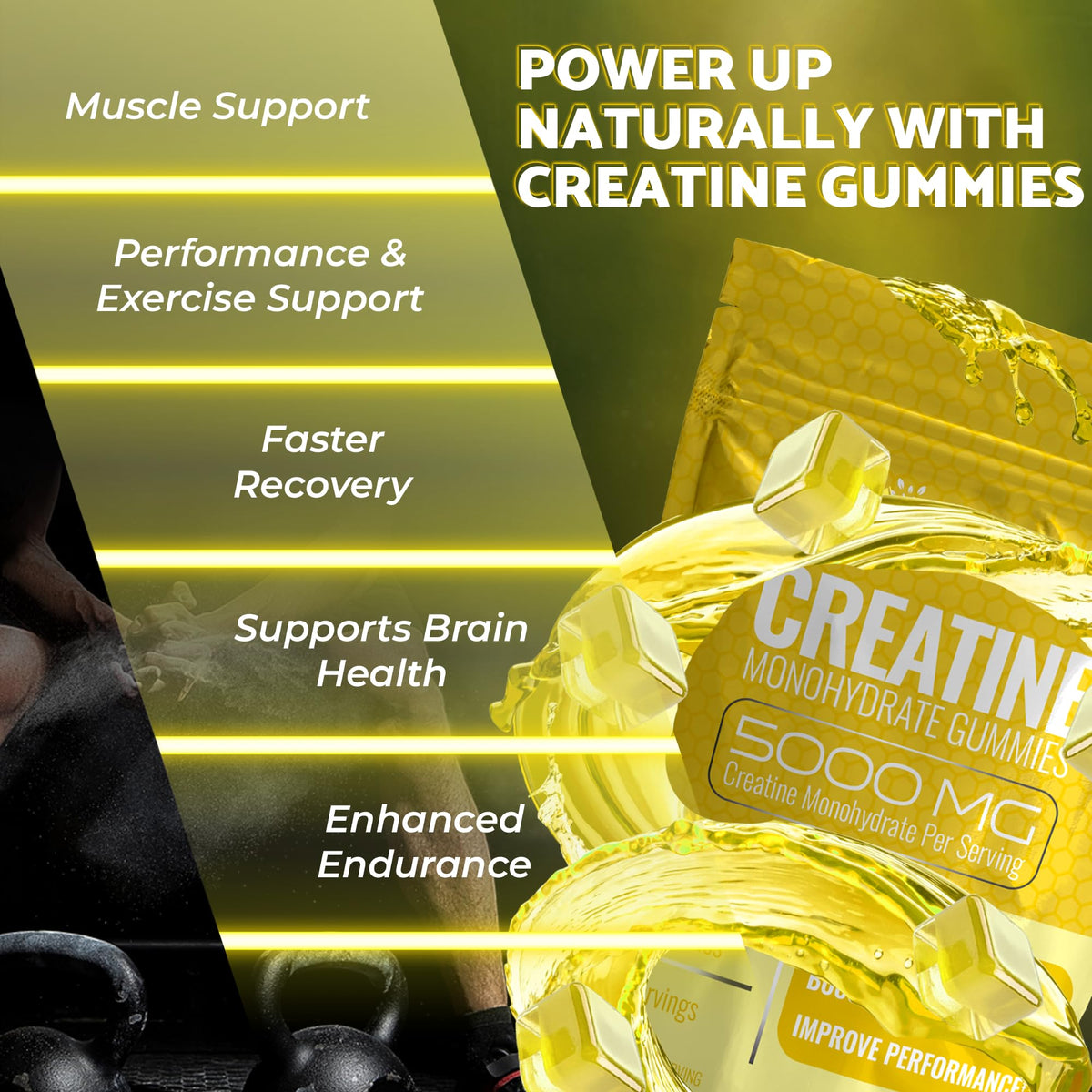 Gummies de créatine WELLNESS LABSRX, une portion dans la main