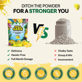 Gummies de créatine WILD GAINZ goût citron avec une main