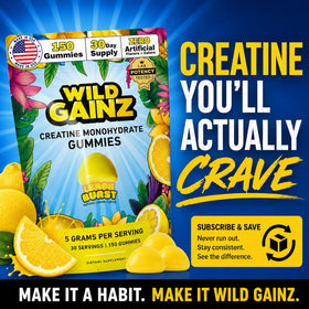 Gummies de créatine WILD GAINZ goût citron en gros plan