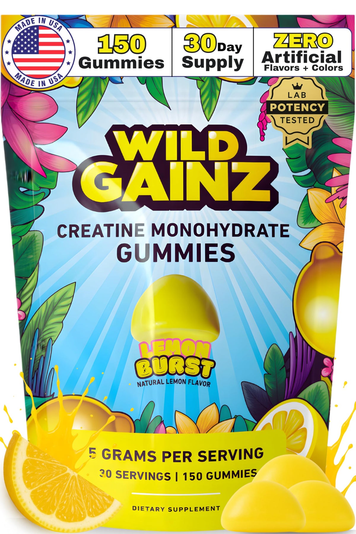 Gummies de créatine WILD GAINZ goût citron vue avant