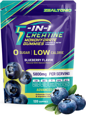 Gummies de créatine Zealtonic 5800mg, pot de 120 gummies, saveur myrtille