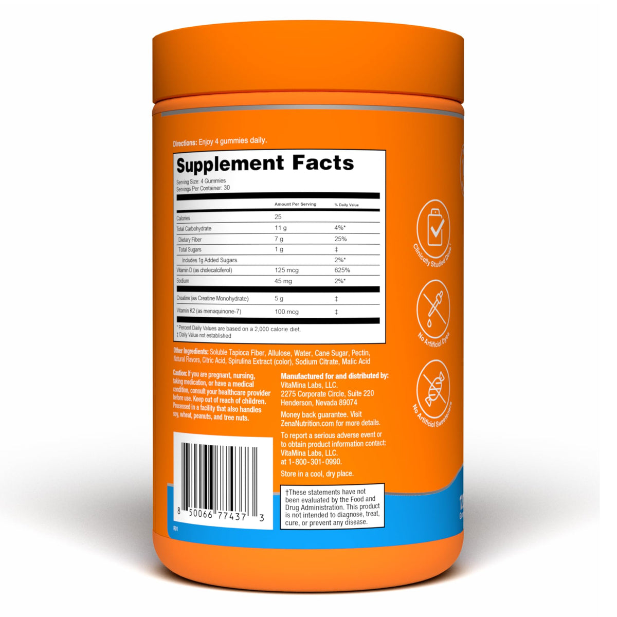 Gummies de Créatine Zena Nutrition avec une portion à côté