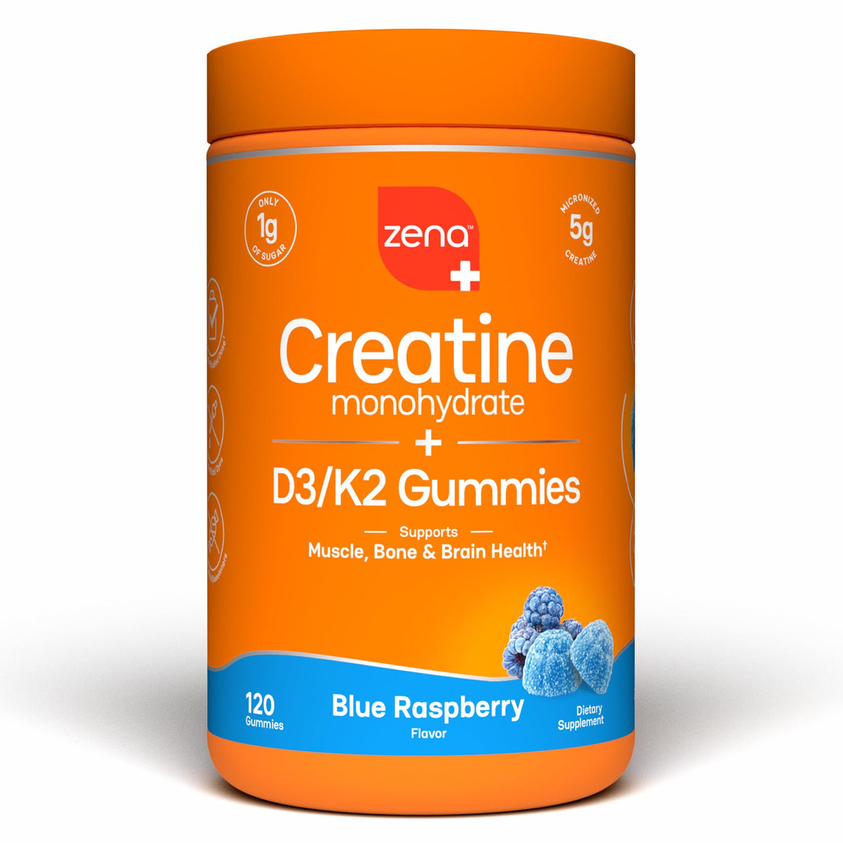 Gummies de Créatine Zena Nutrition devant avec emballage bleu framboise
