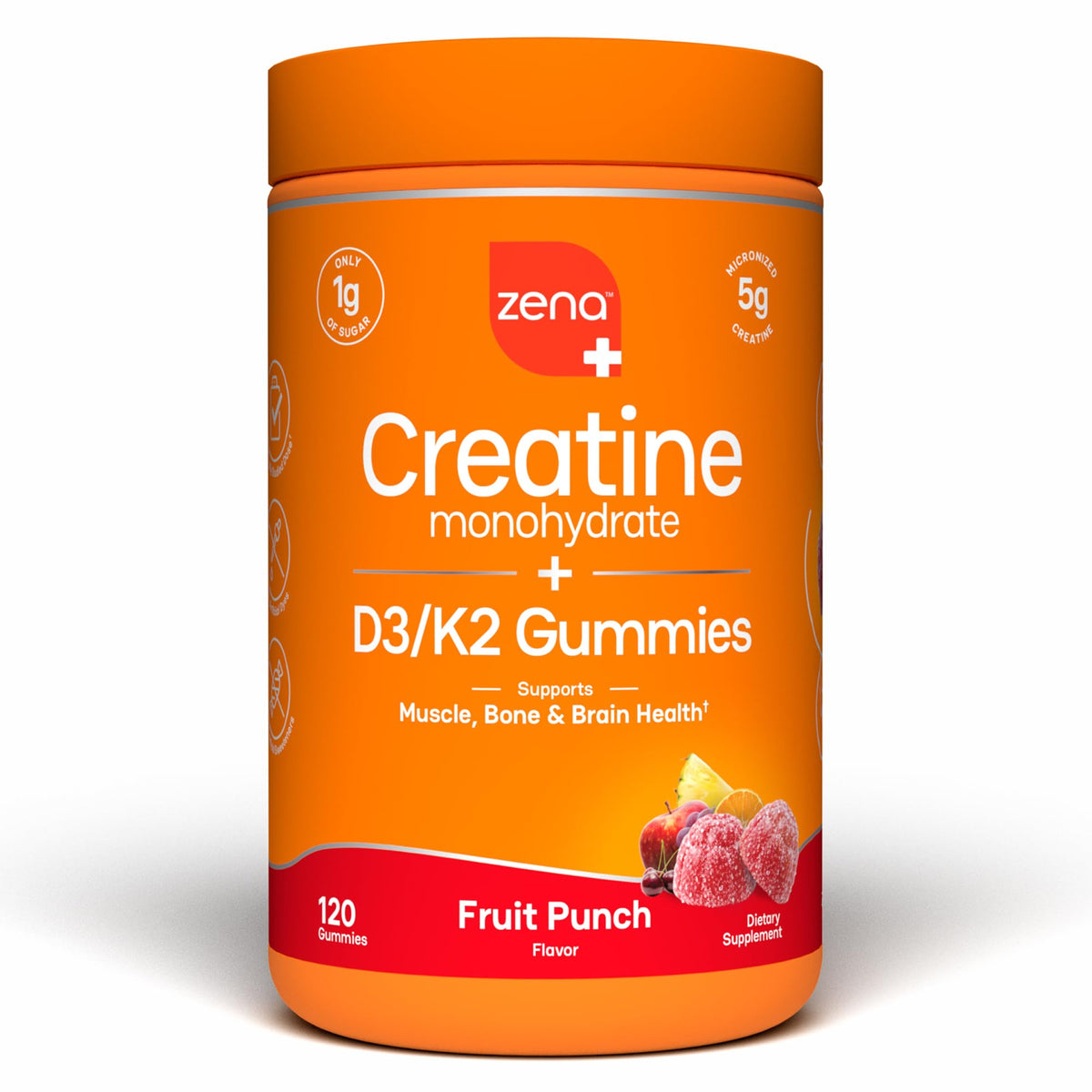 Gummies de Créatine Zena Nutrition vue de face, emballage fruit punch