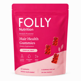 Gummies de croissance capillaire Folly Nutrition, vue de face, emballage tropical