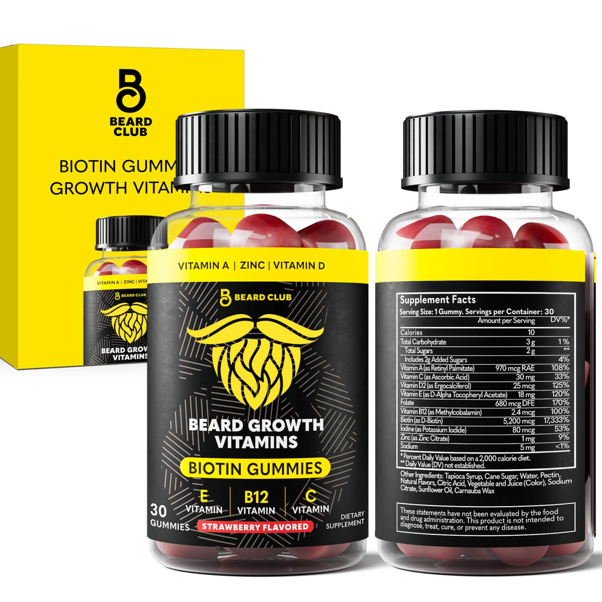 Gummies de croissance de barbe à la biotine The Beard Club vue avant