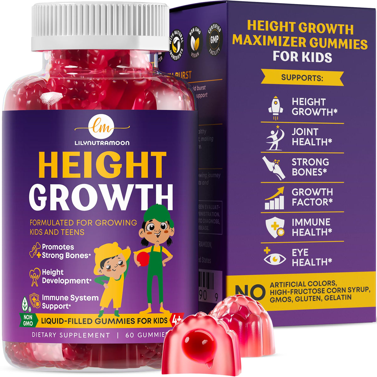 Gummies de Croissance en Hauteur LM LILYNUTRAMOON, boîte de 60 gummies