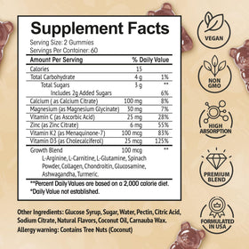 Gummies de Croissance HighSpot avec informations nutritionnelles
