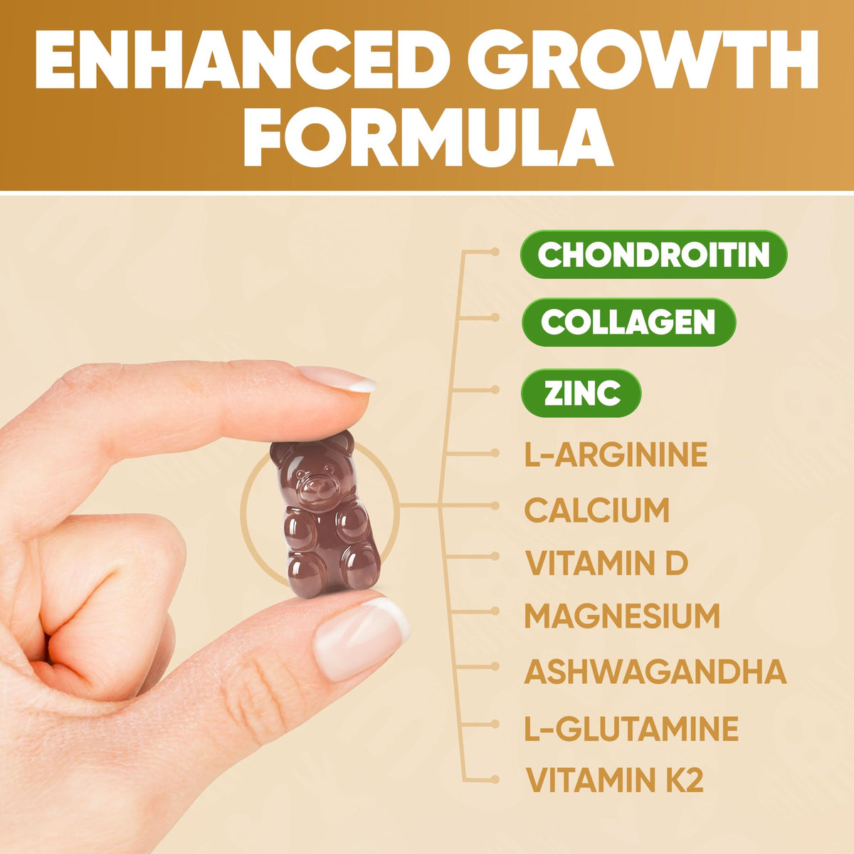 Gummies de croissance HighSpot montrant la texture et la taille