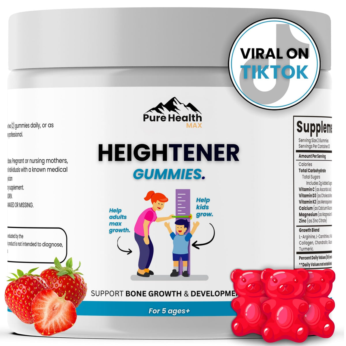 Gummies de Croissance PURE HEALTH MAX, boîte de 60 unités, vue de face